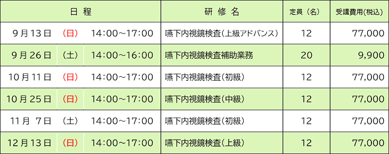 下半期研修日程